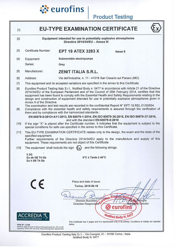 Декларация соответствия ЕС Zenit серии GREY